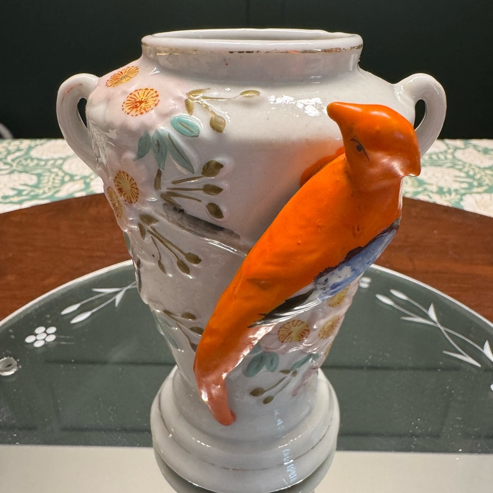Vintage Japanese Bud Vase with Orange Bird
